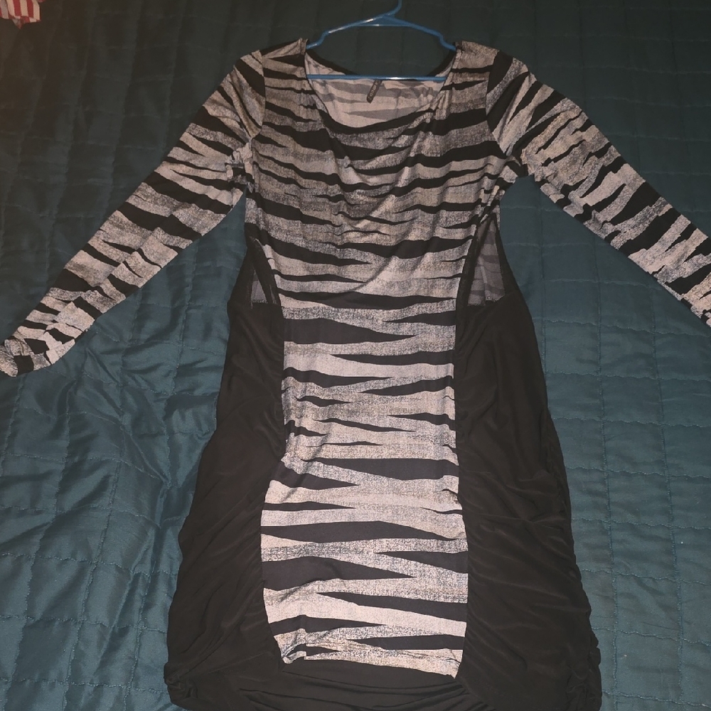Elegant Zebra Print Long Sleeve Dress